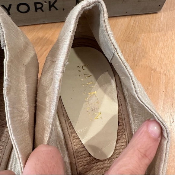 Lauren Ralph Lauren Wedge Espadrille Sandal Size 9.5 Gold Neutral Open Toe - Picture 6 of 8